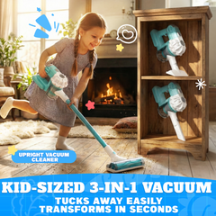 3-in-1 Toy Vacuum - Real Suction, Apron, Cleaning Cloth, Duster & Beads