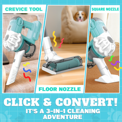 3-in-1 Toy Vacuum - Real Suction, Apron, Cleaning Cloth, Duster & Beads