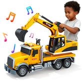 1:12 Large Friction Powered Excavator Truck Toy with Lights & Sounds
