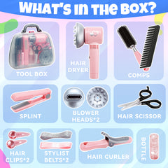 Hair Salon Toy Playset, with Hair Dryer, Scissors, Combs & Gift Box