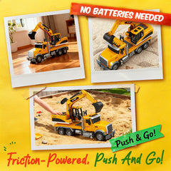 1:12 Large Friction Powered Excavator Truck Toy with Lights & Sounds