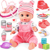 14-Inch Baby Soft Doll with Carrier Bassinet, Feeding Set & Outfits