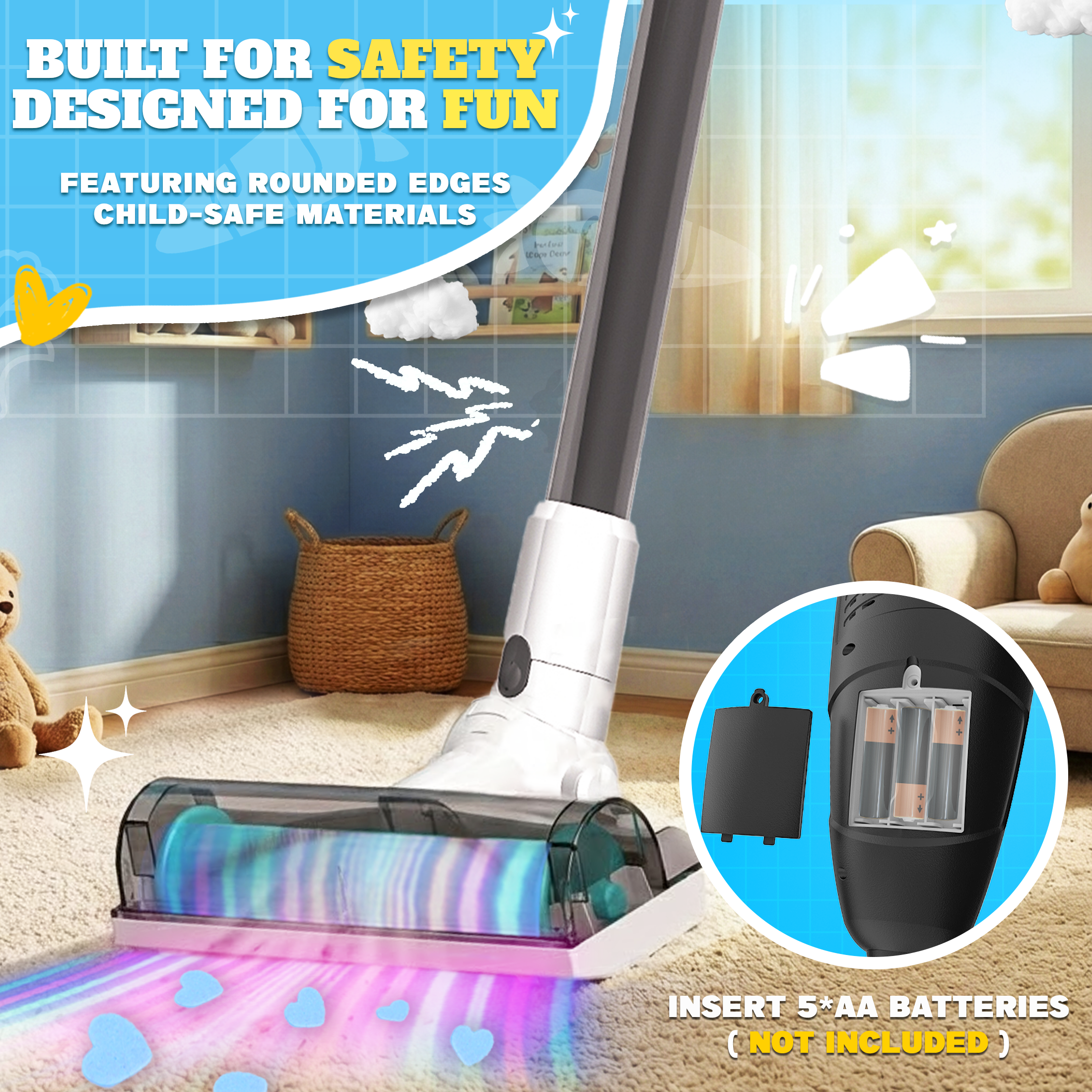 3-in-1 Toy Vacuum - Real Suction, Apron, Cleaning Cloth, Duster & Beads