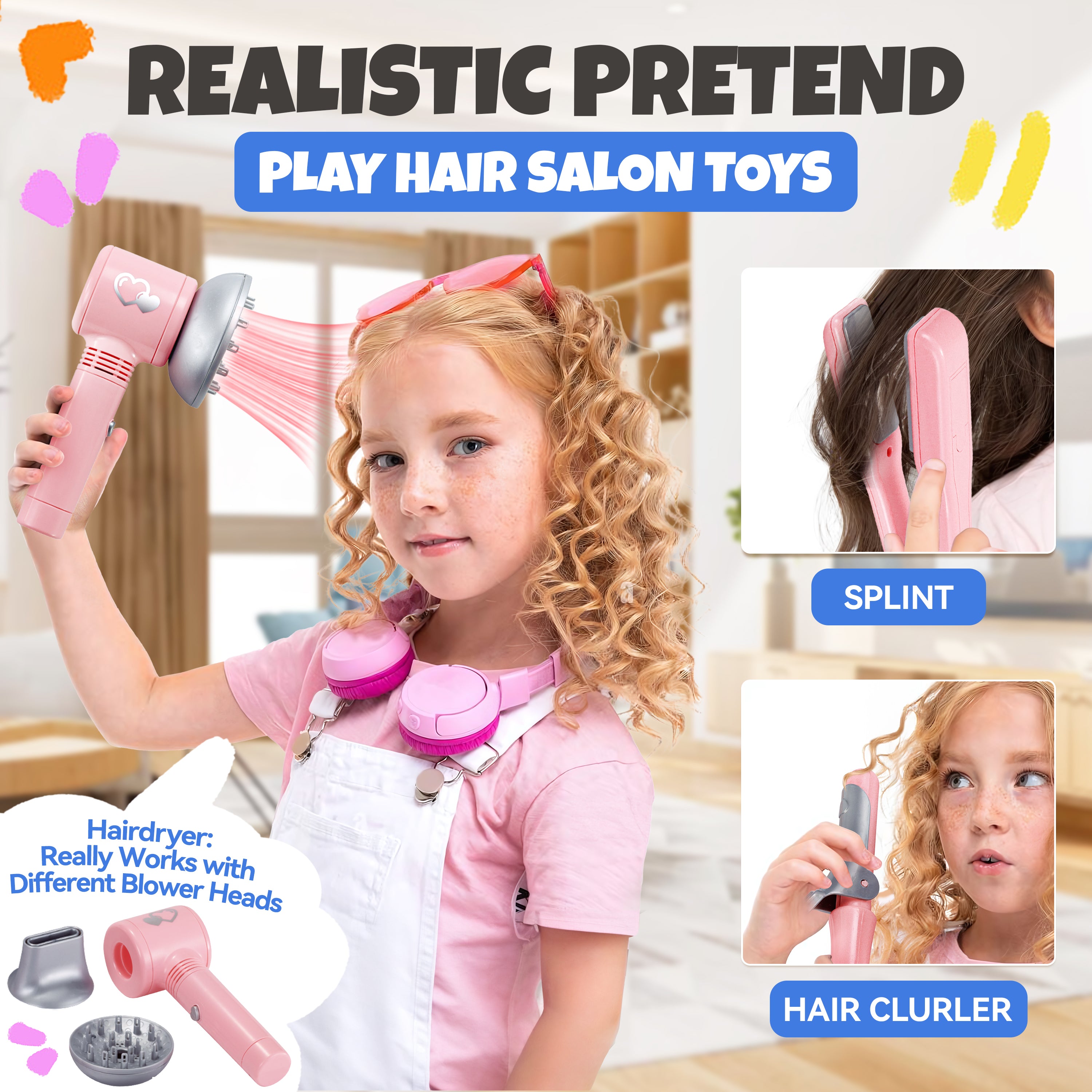 Hair Salon Toy Playset, with Hair Dryer, Scissors, Combs & Gift Box