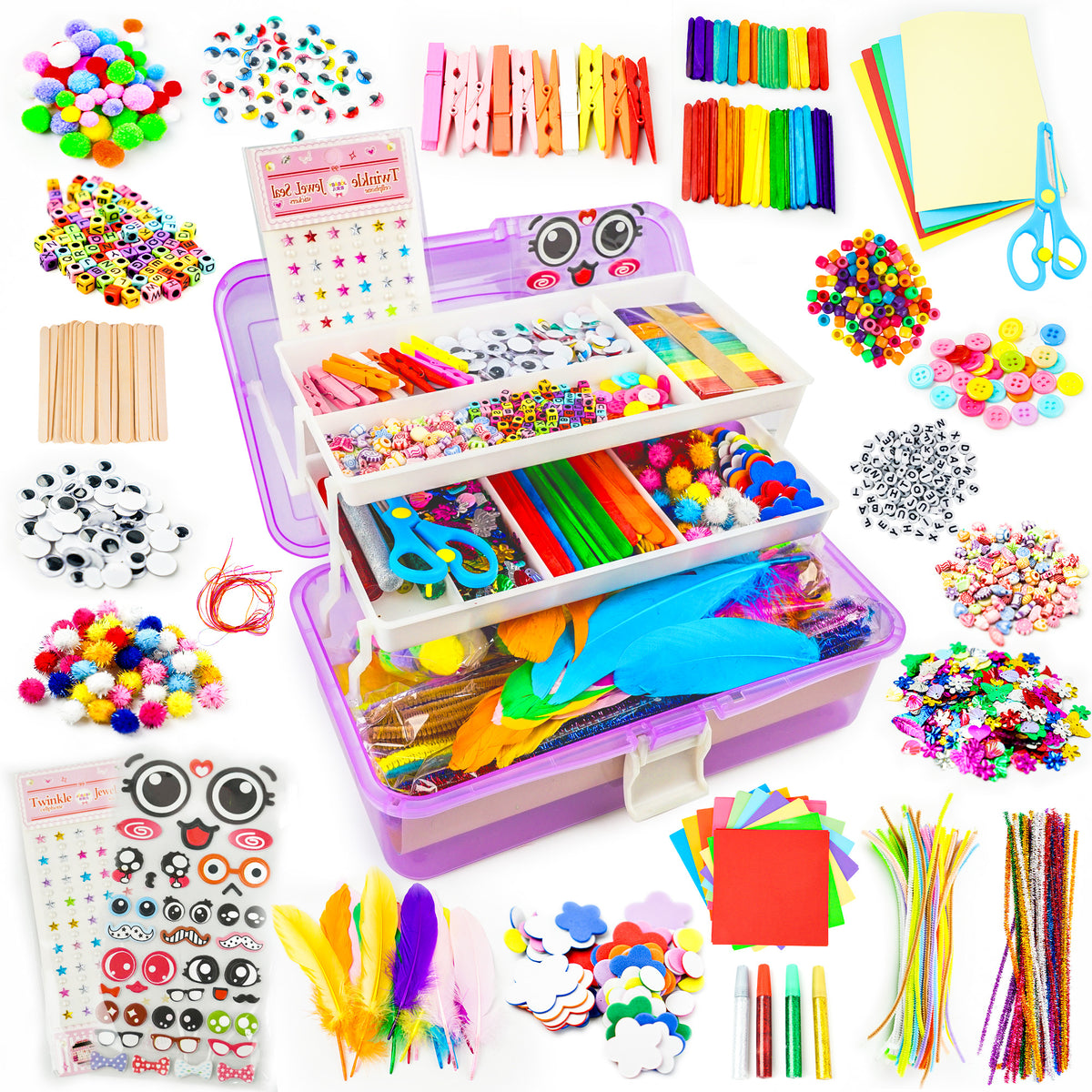 1100+ PCS DIY Craft Art Supply Set with Portable 3-tier carrying case