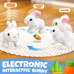 Jumping Rabbit Toys with Wiggle Ears & Nose, Storage Cage and Accessories