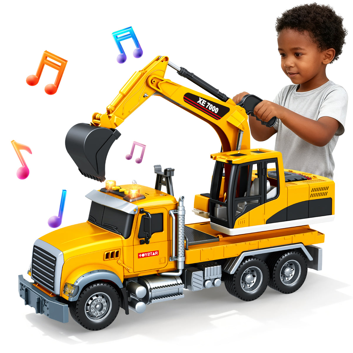 1:12 Large Friction Powered Excavator Truck Toy with Lights & Sounds