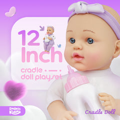 12-Inch Baby Doll - Washable Bassinet, Bottle, Blanket & Pillow