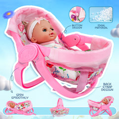 14-Inch Baby Doll with Bassinet, Washable Clothes & Feeding Sets