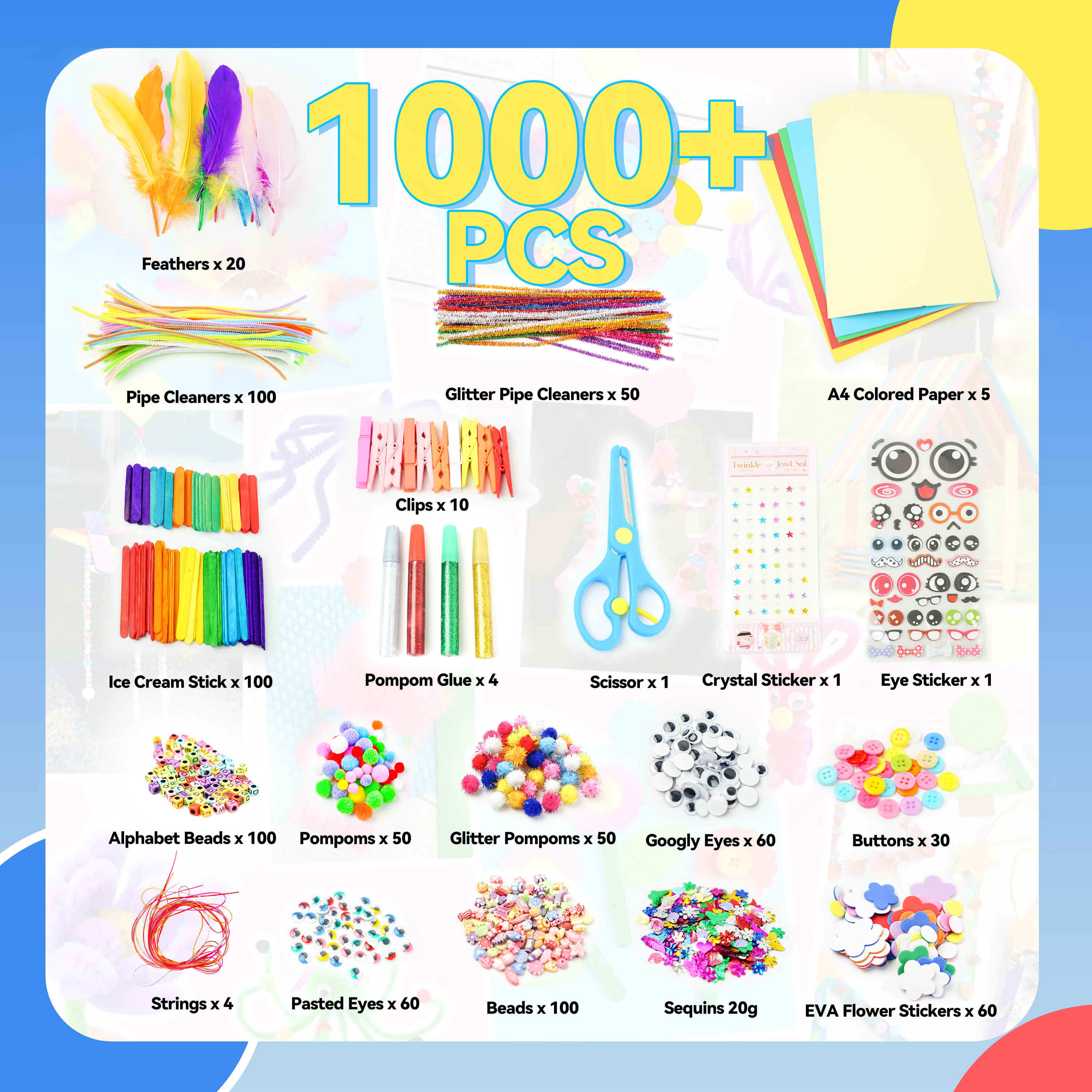 1000+ PCS DIY Craft Art Supply Set with Portable 3-tier carrying case