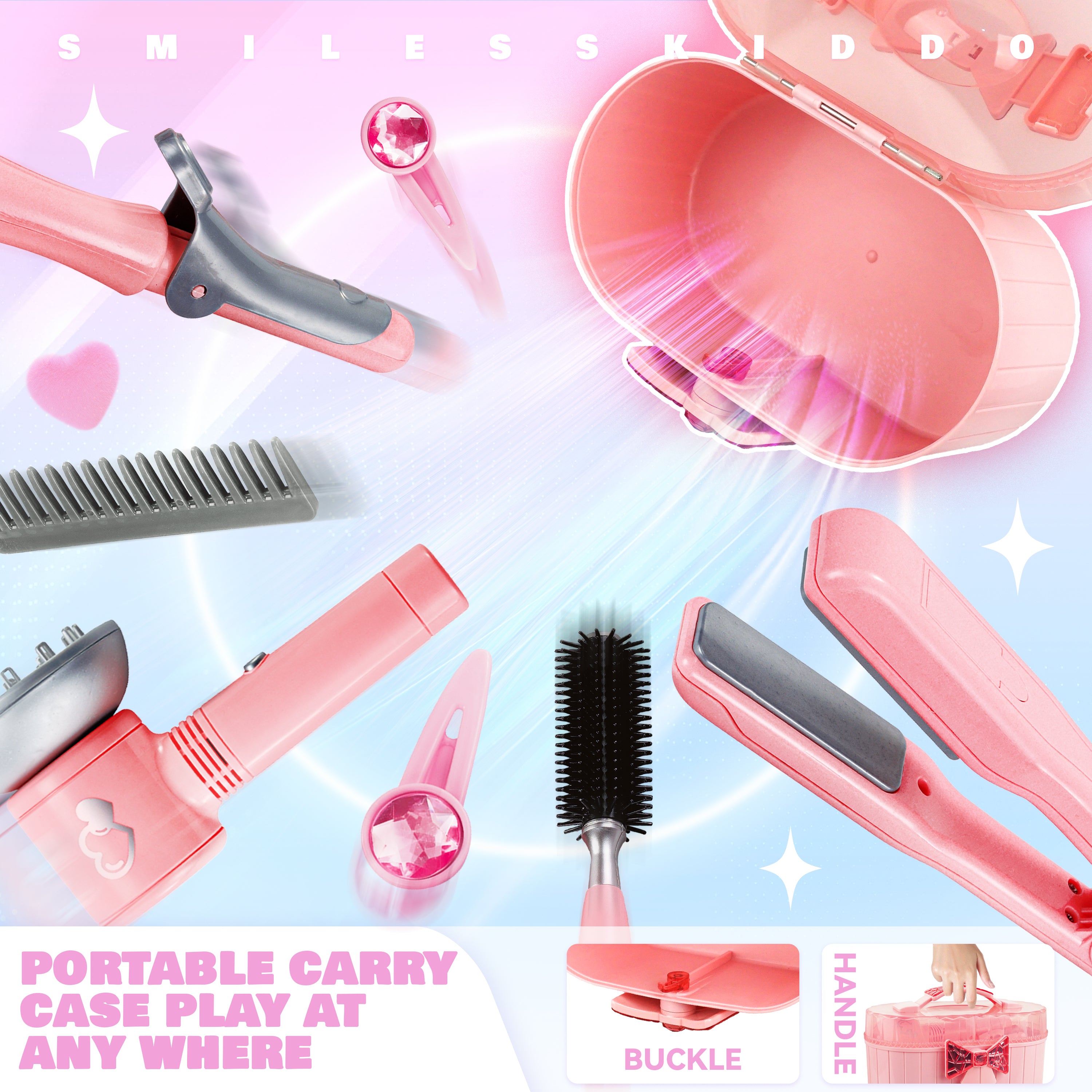 10-Piece Pink Hairdressing Kit with Detachable Tools & Storage Case