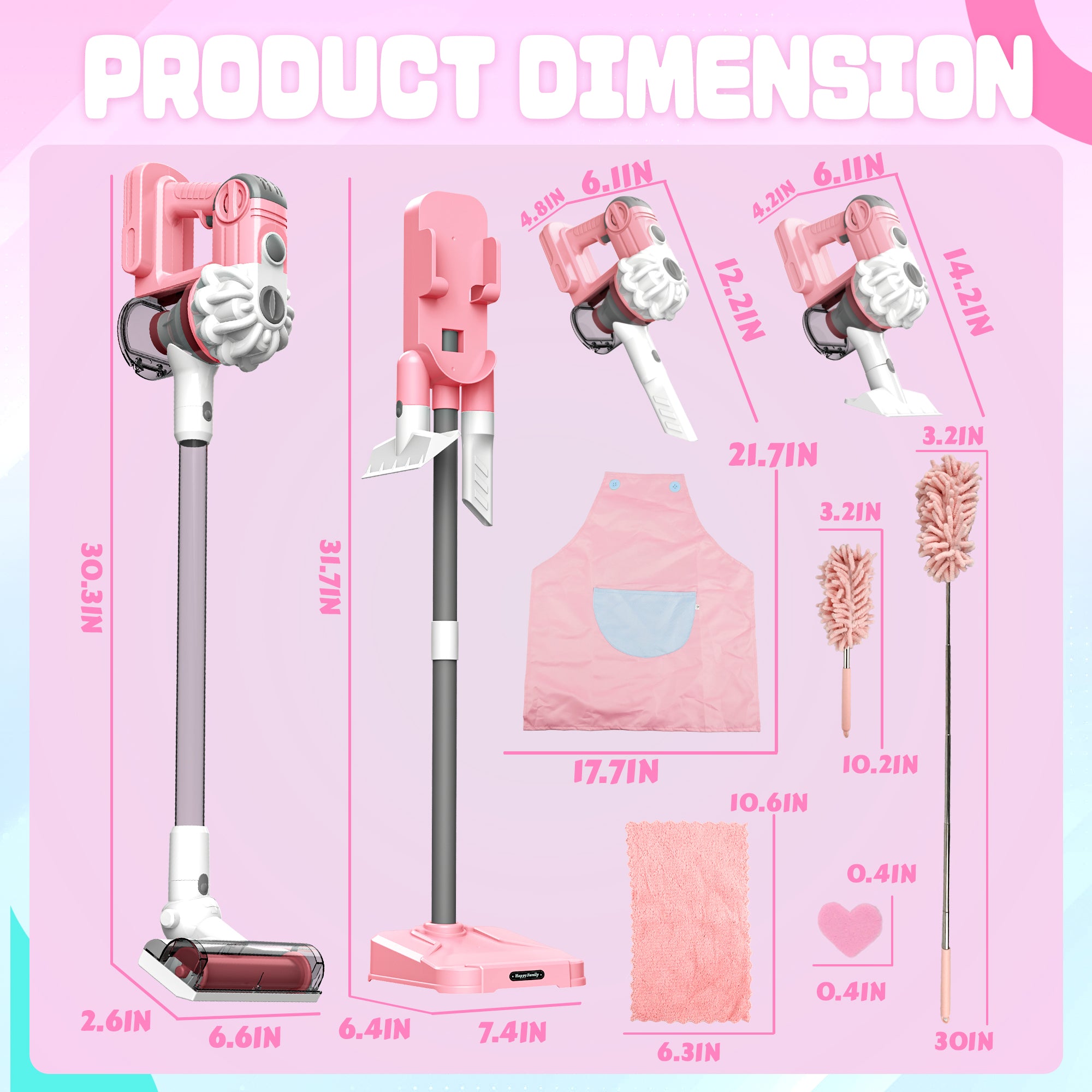 3-in-1 Toy Vacuum - Real Suction, Apron, Cleaning Cloth, Duster & Beads