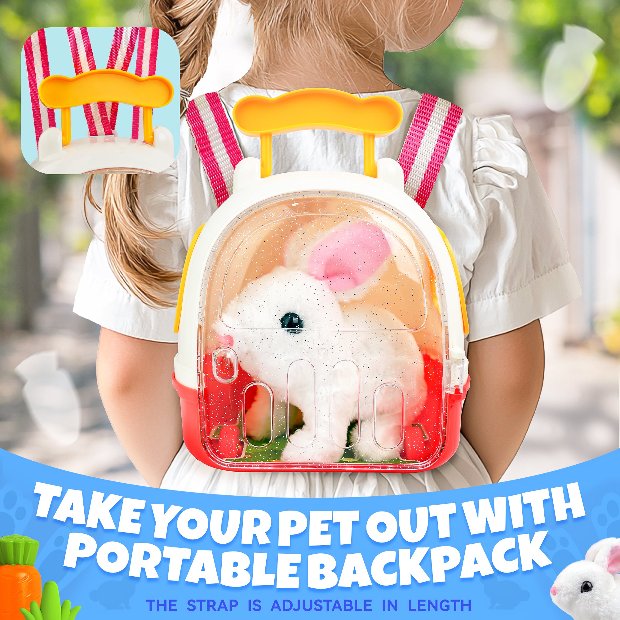 Jumping Rabbit Toys with Wiggle Ears & Nose, Storage Cage and Accessories
