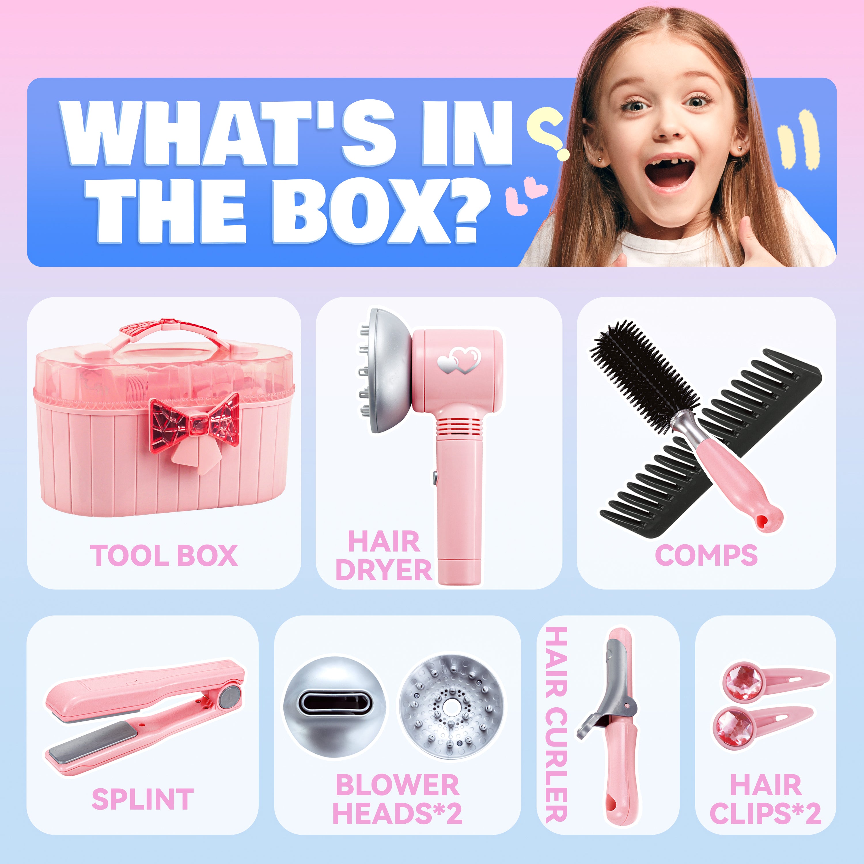 10-Piece Pink Hairdressing Kit with Detachable Tools & Storage Case