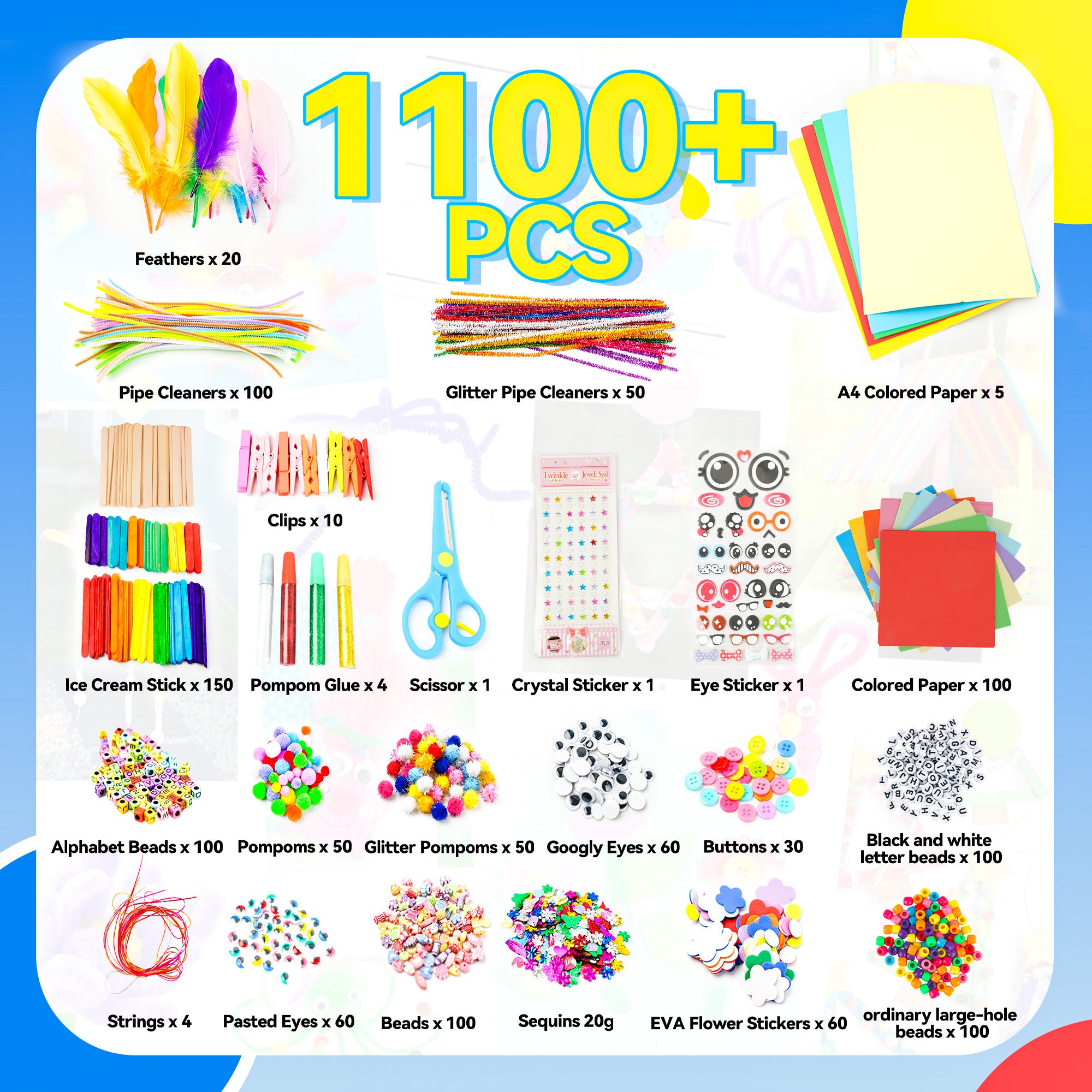 1100+ PCS DIY Craft Art Supply Set with Portable 3-tier carrying case