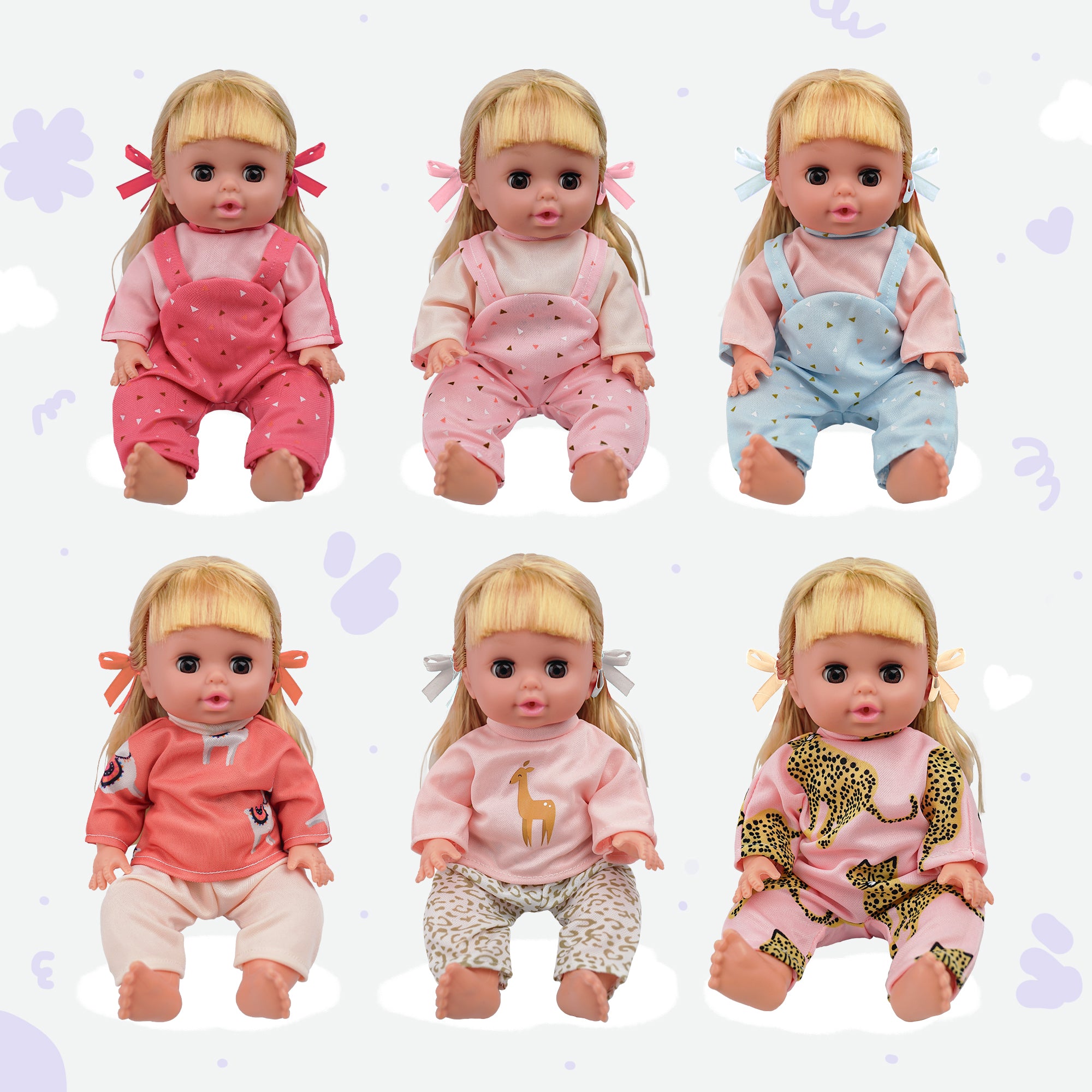10 to 14 Inch Baby Dolls Clothes, 6-Pack Baby Doll Clothes & Headbands