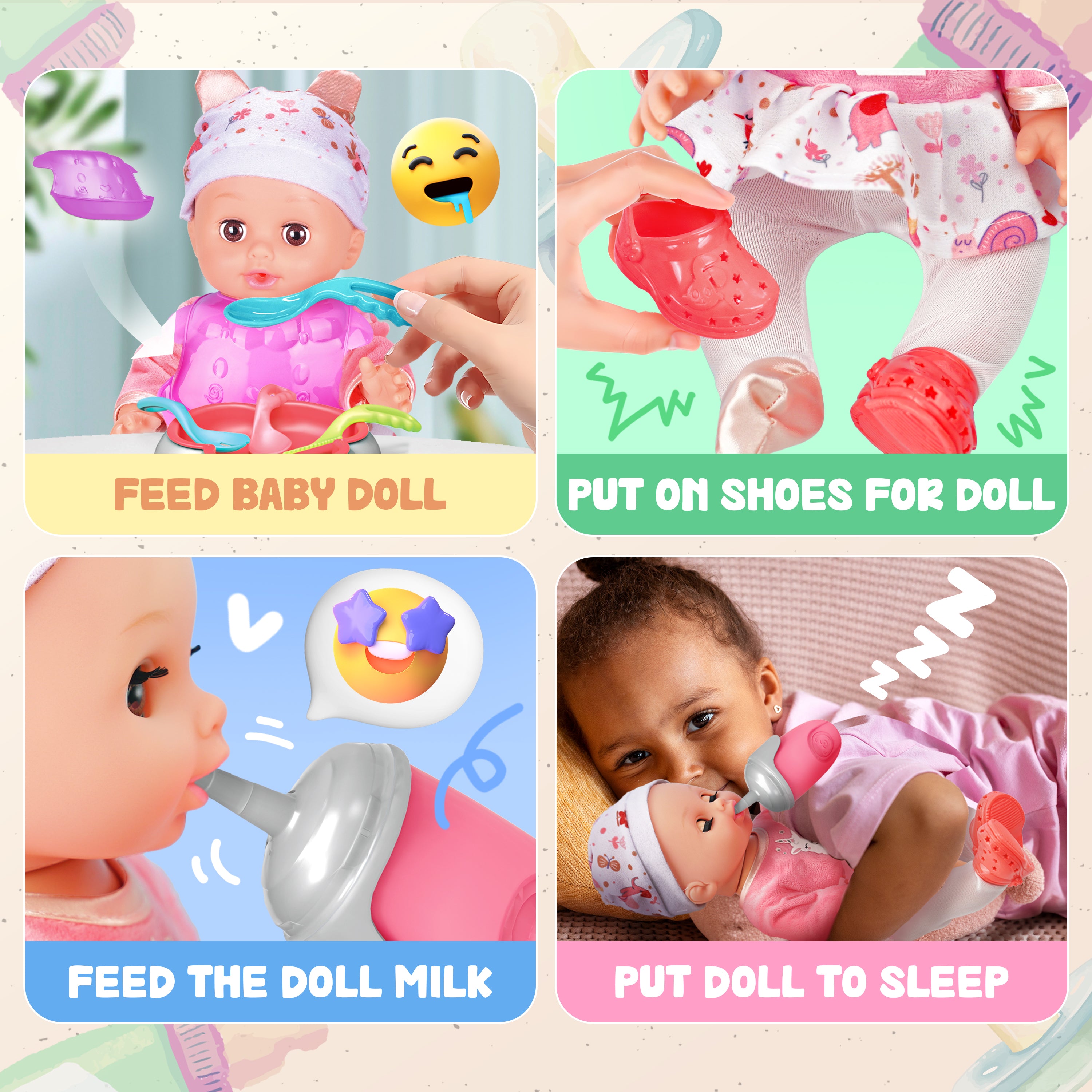 14-Inch Baby Doll Care Playset - Includes Baby Backpack & Feeding Set