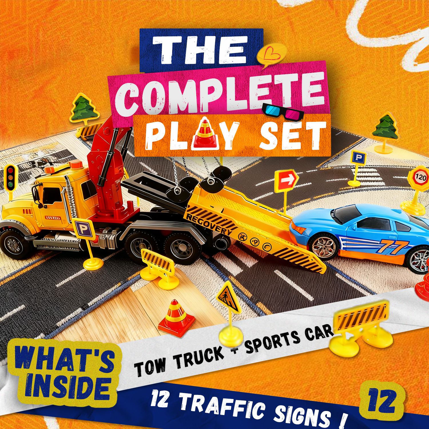 1:12 Large Inertial Power Trailer Toy with Lights & Sounds
