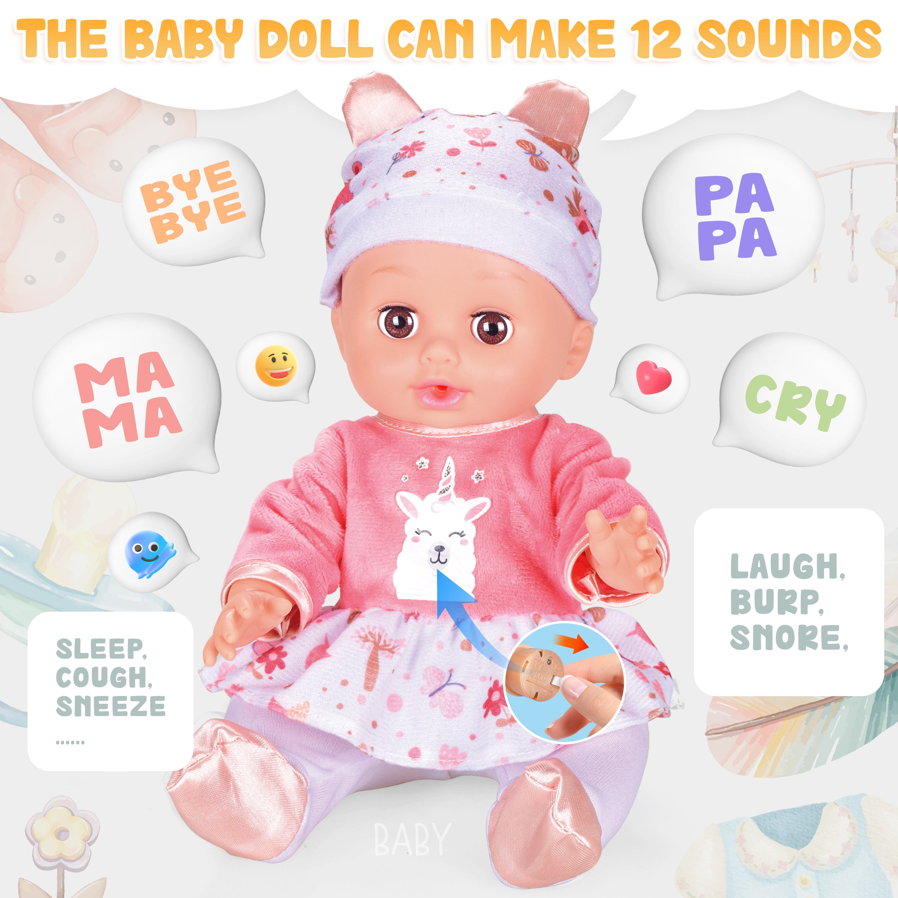 14-Inch Baby Doll Care Playset - Includes Baby Backpack & Feeding Set