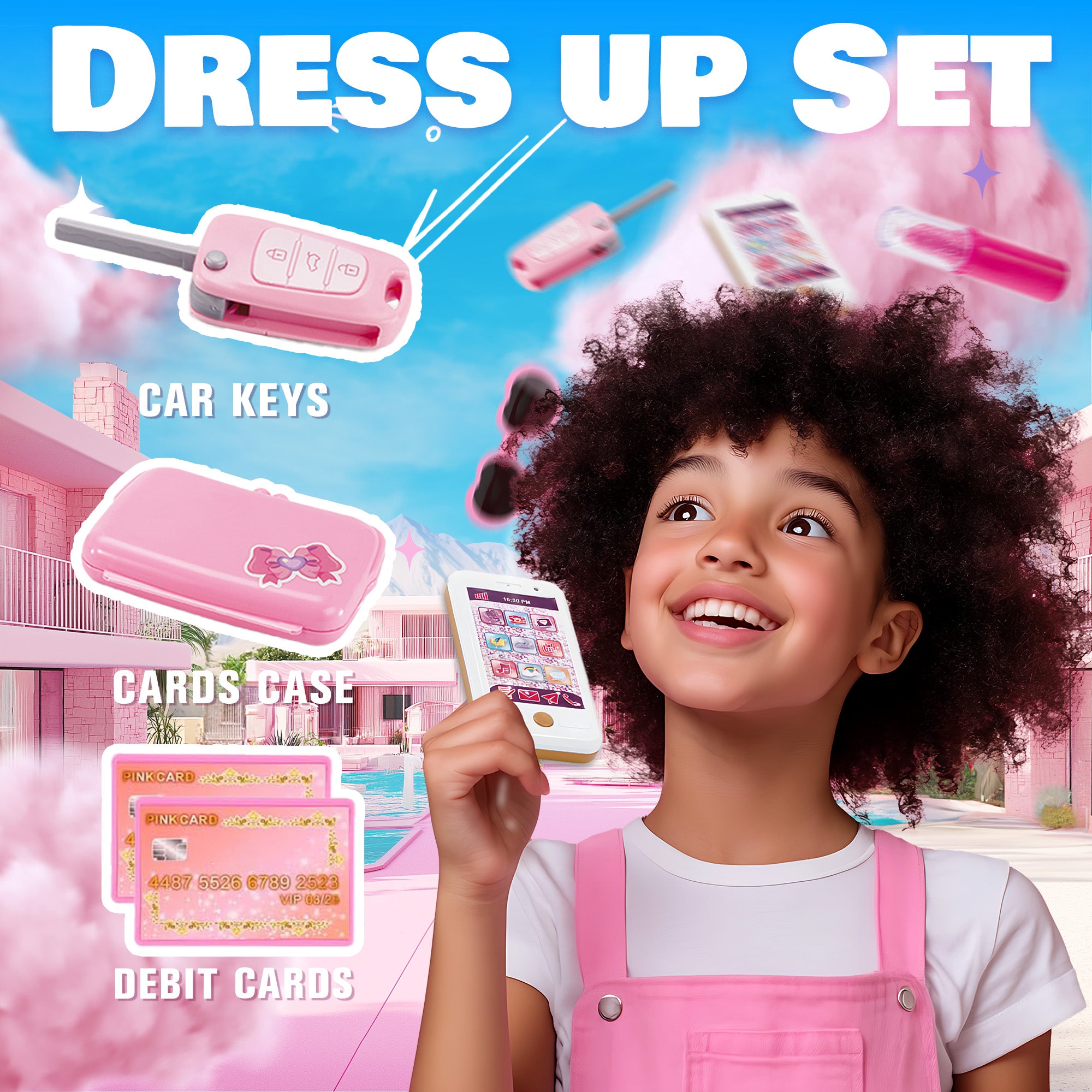 Pretend Play Set - Backpack with Makeup Kit, Play Phone & Camera