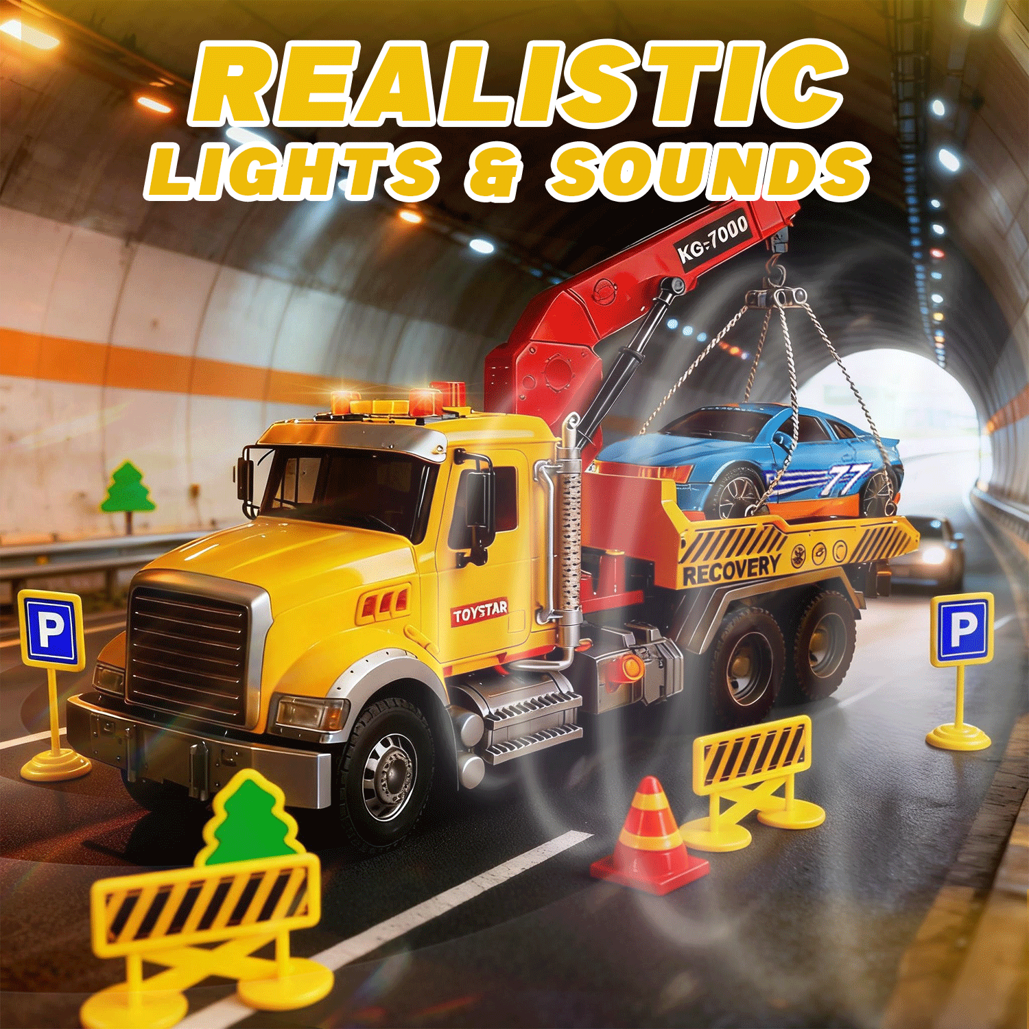 1:12 Large Inertial Power Trailer Toy with Lights & Sounds