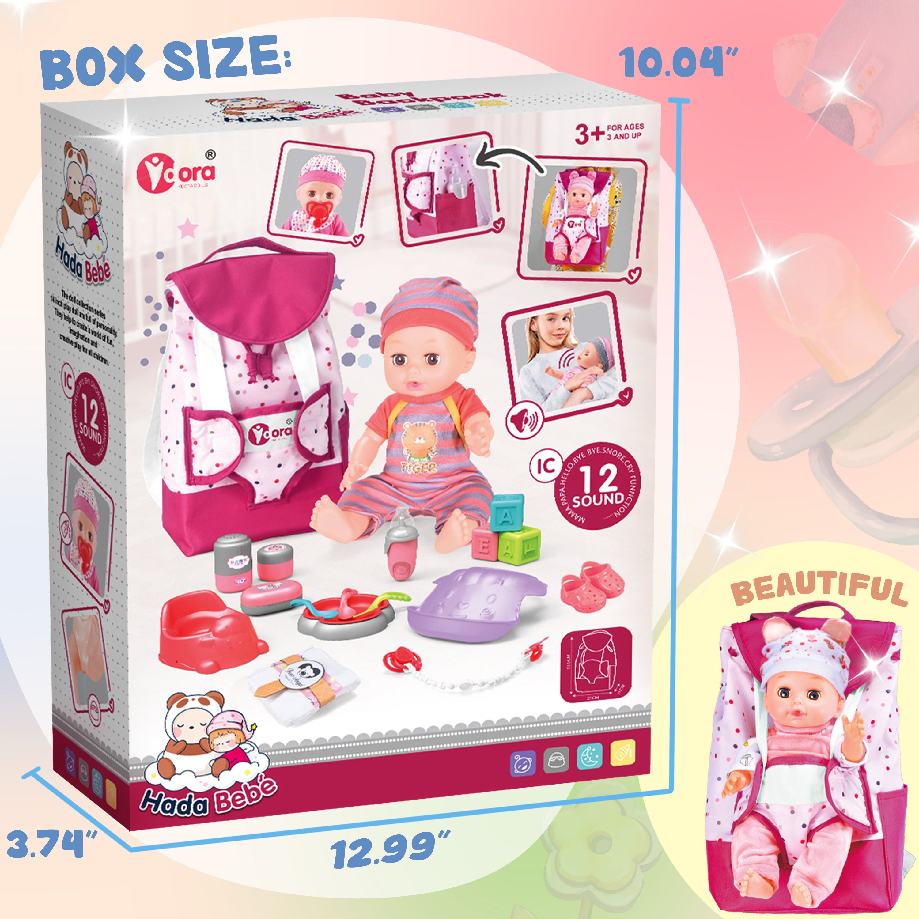 14-Inch Baby Doll Care Playset - Includes Baby Backpack & Feeding Set