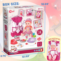 14-Inch Baby Doll Care Playset - Includes Baby Backpack & Feeding Set
