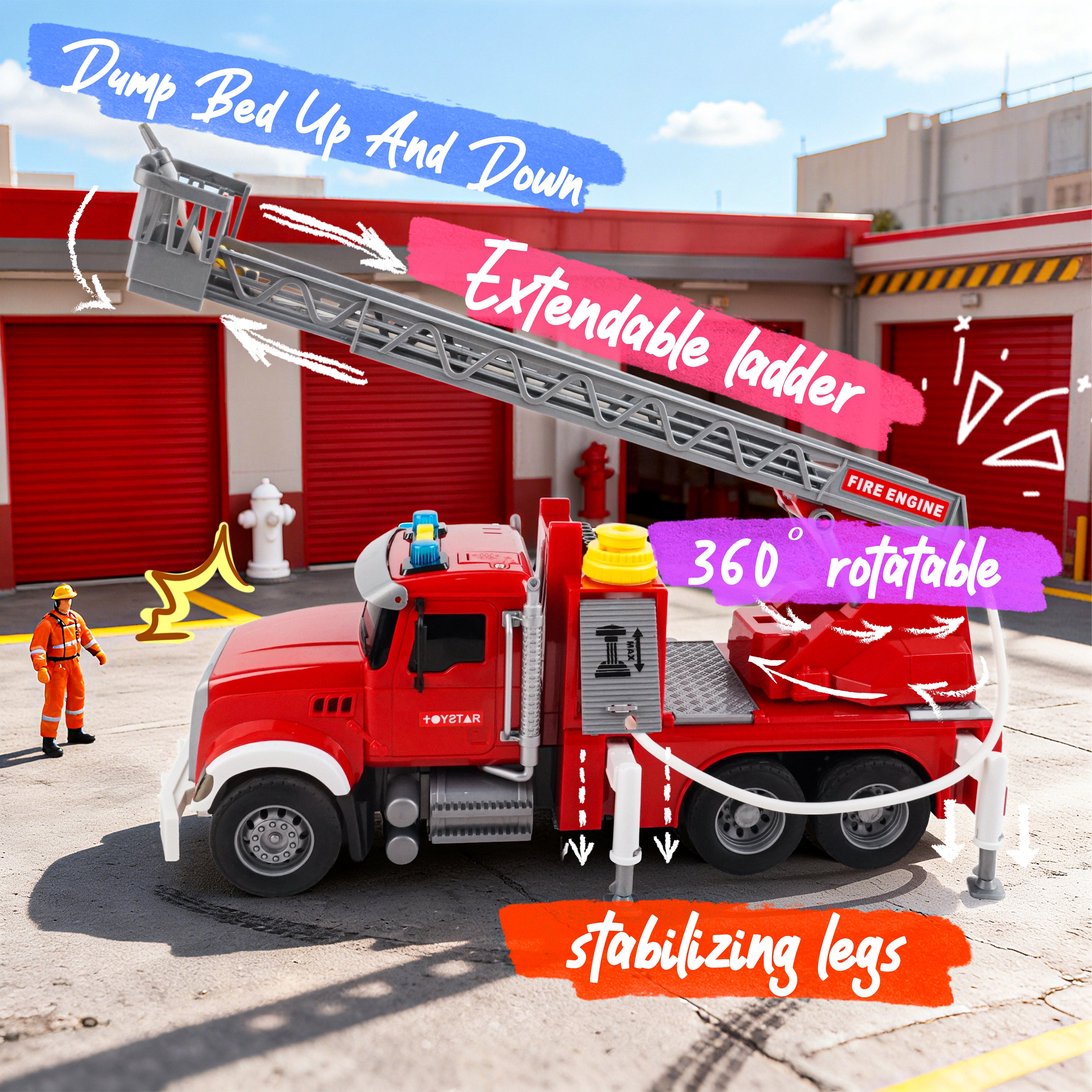 1:12 Large Inertial Power Fire Rescue Truck Toy with Lights & Sounds