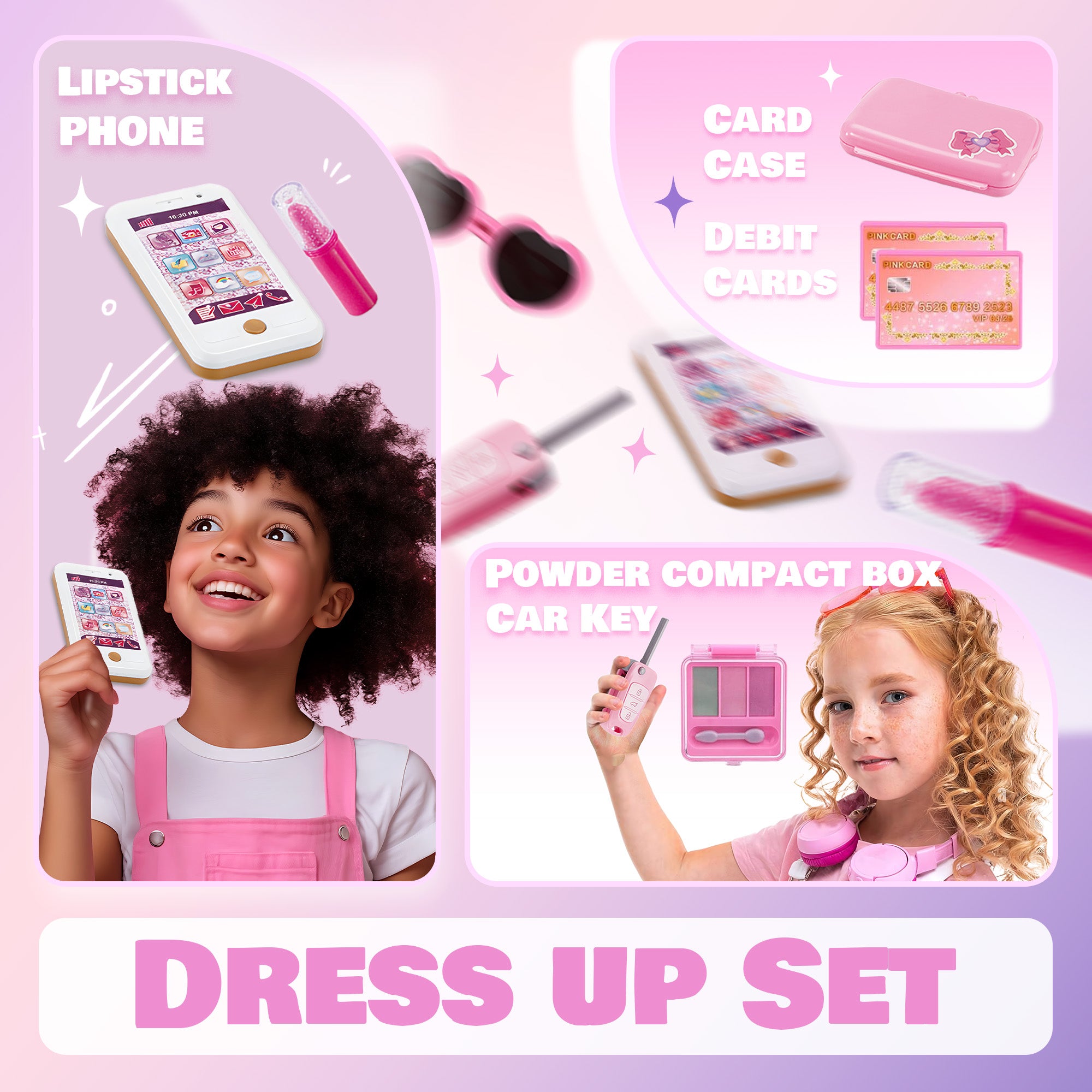 Pretend Play Set - Backpack with Makeup Kit, Play Phone & Camera