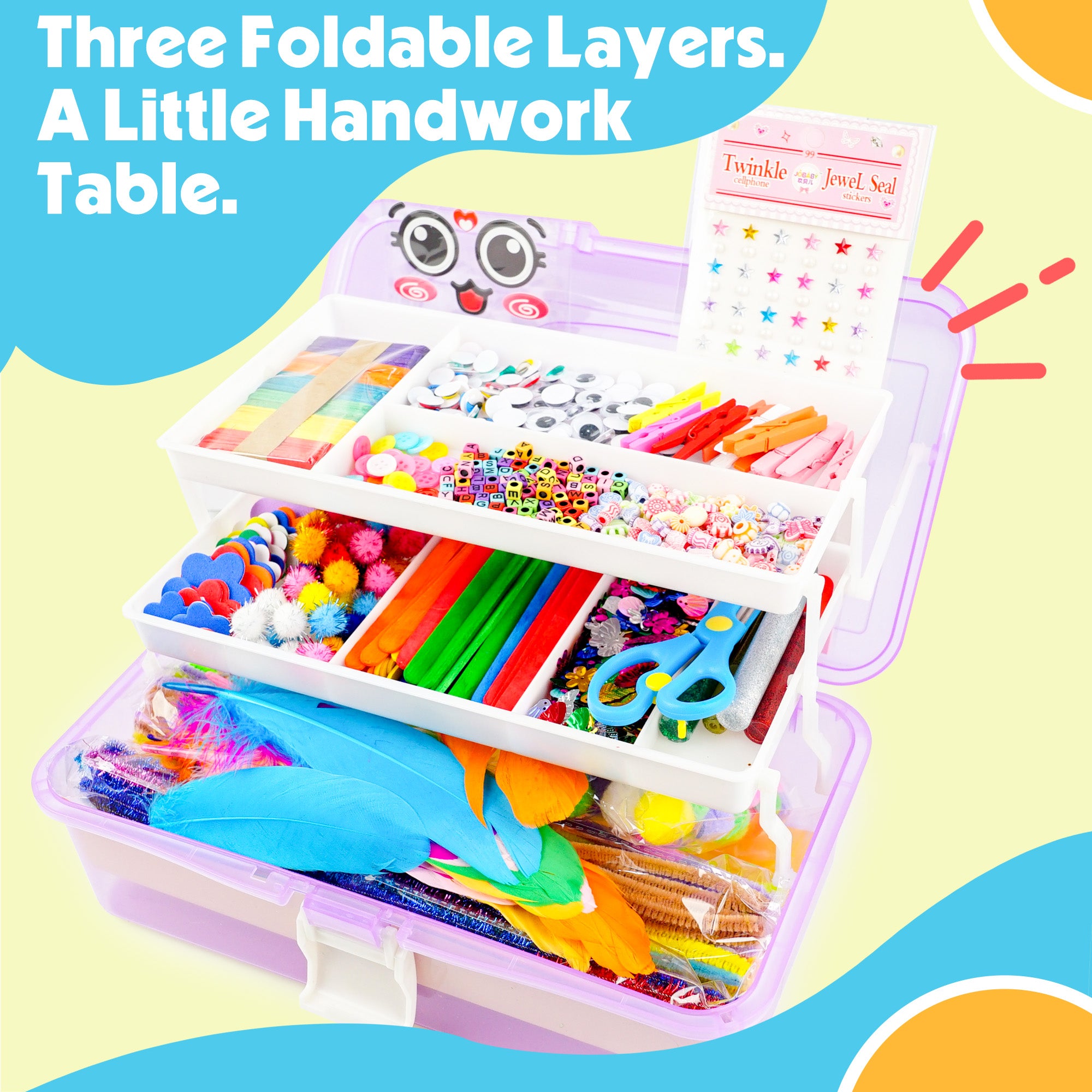 1100+ PCS DIY Craft Art Supply Set with Portable 3-tier carrying case