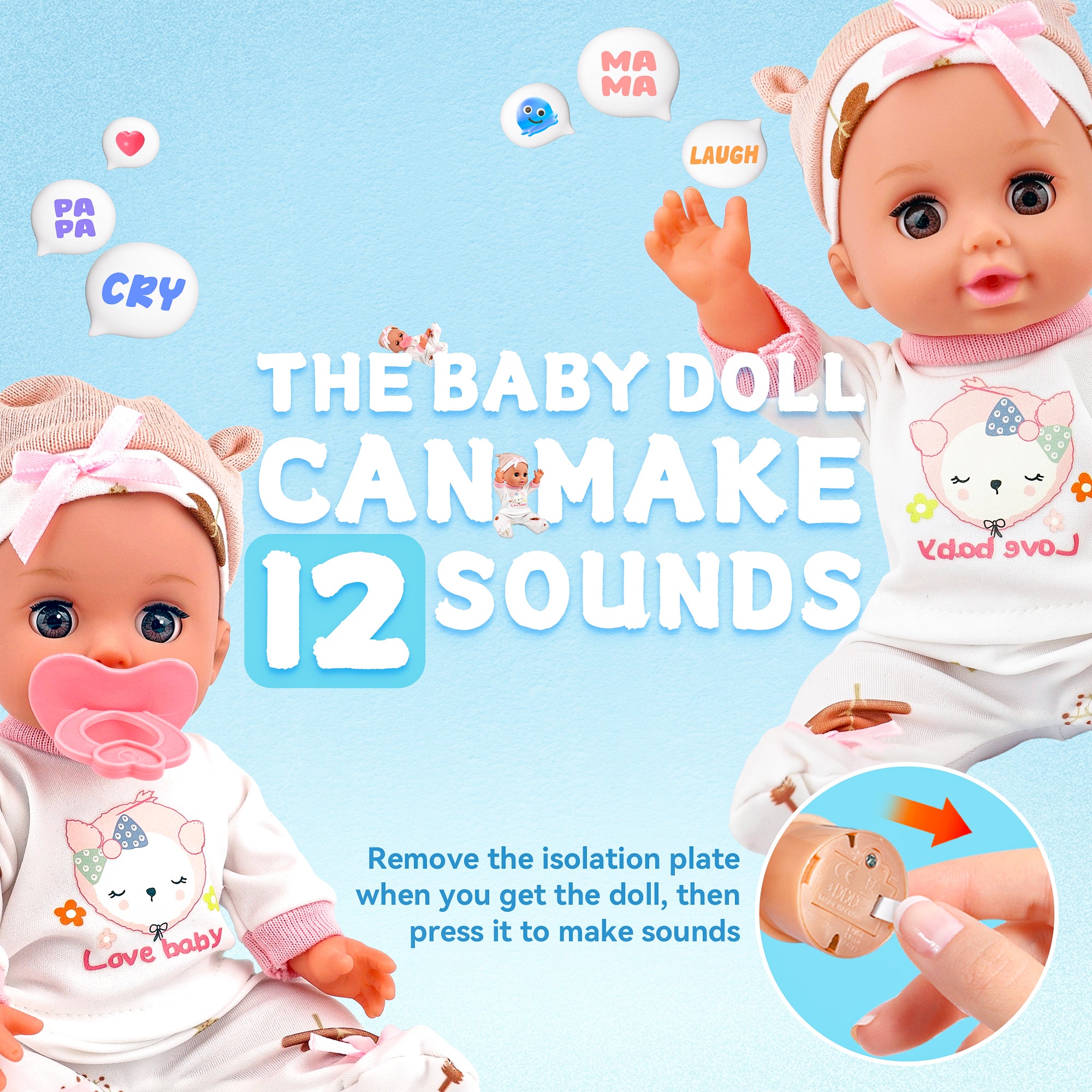 14-Inch Baby Doll with Bassinet, Washable Clothes & Feeding Sets