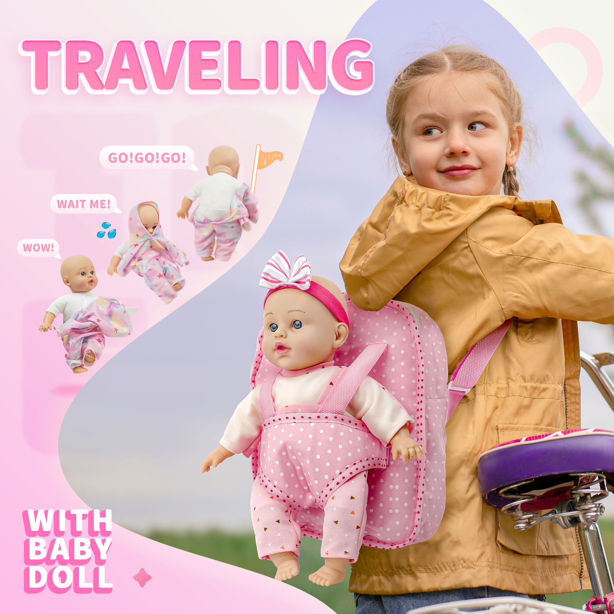 12-Inch Baby Doll - Backpack Carrier, Outfits & Caring Accessories