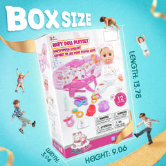 14-Inch Baby Doll with Bassinet, Washable Clothes & Feeding Sets