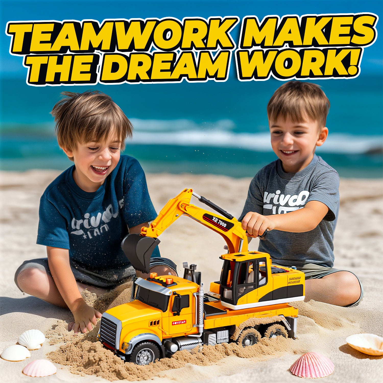 1:12 Large Friction Powered Excavator Truck Toy with Lights & Sounds