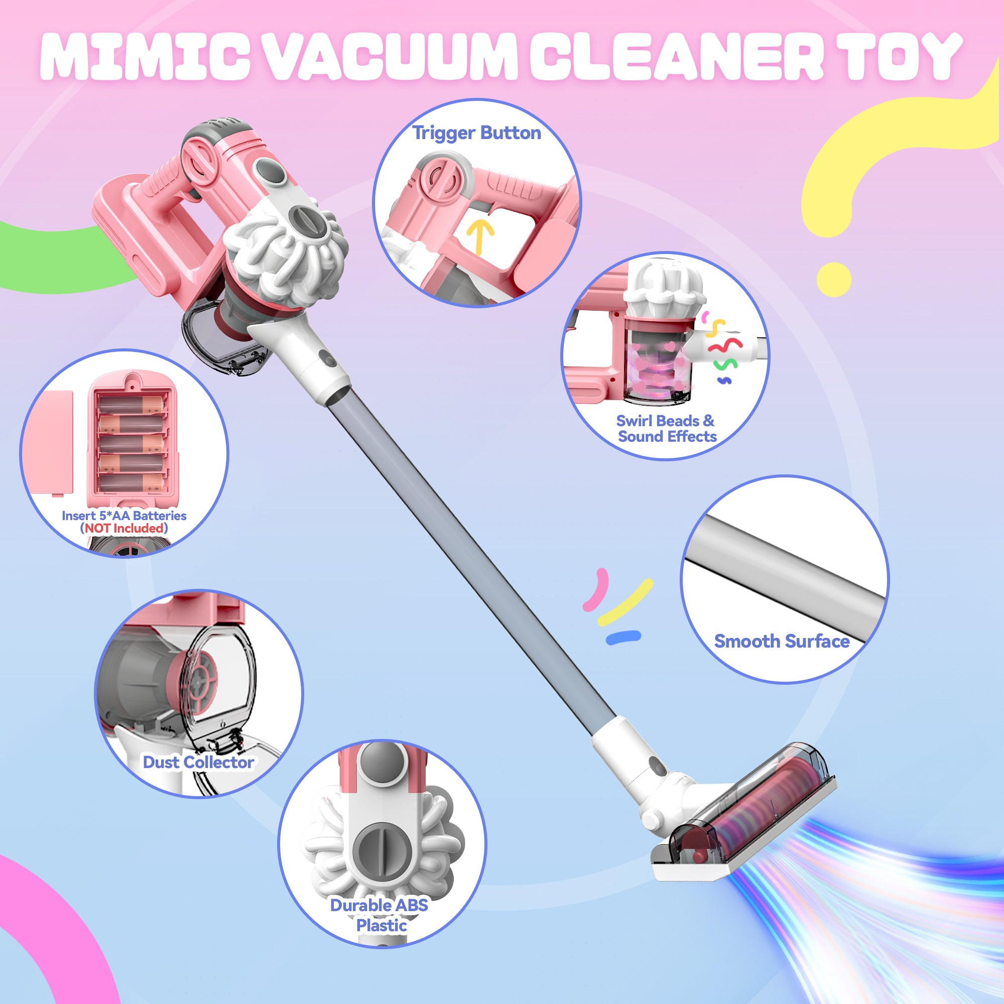 3-in-1 Toy Vacuum - Real Suction, Apron, Cleaning Cloth, Duster & Beads