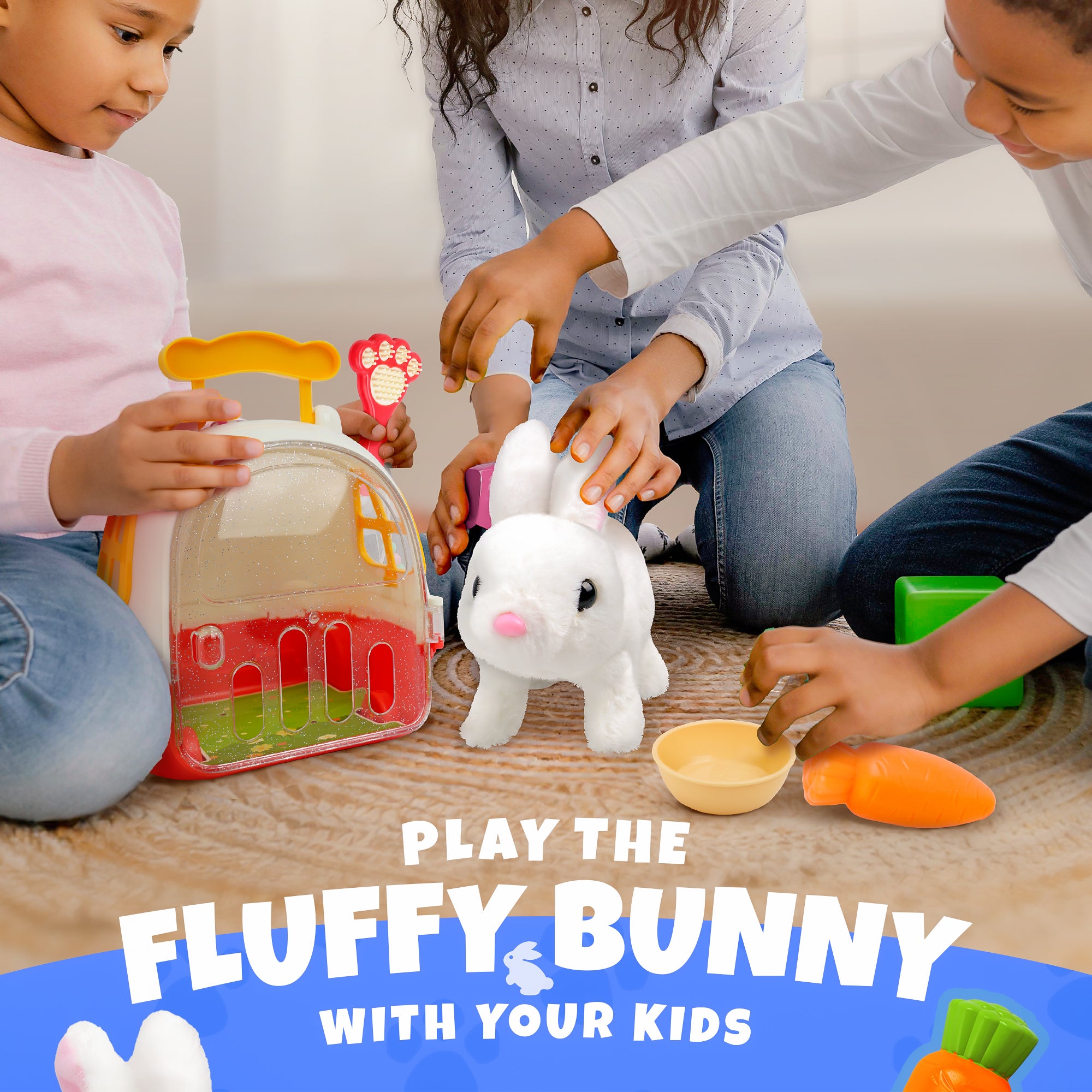 Jumping Rabbit Toys with Wiggle Ears & Nose, Storage Cage and Accessories
