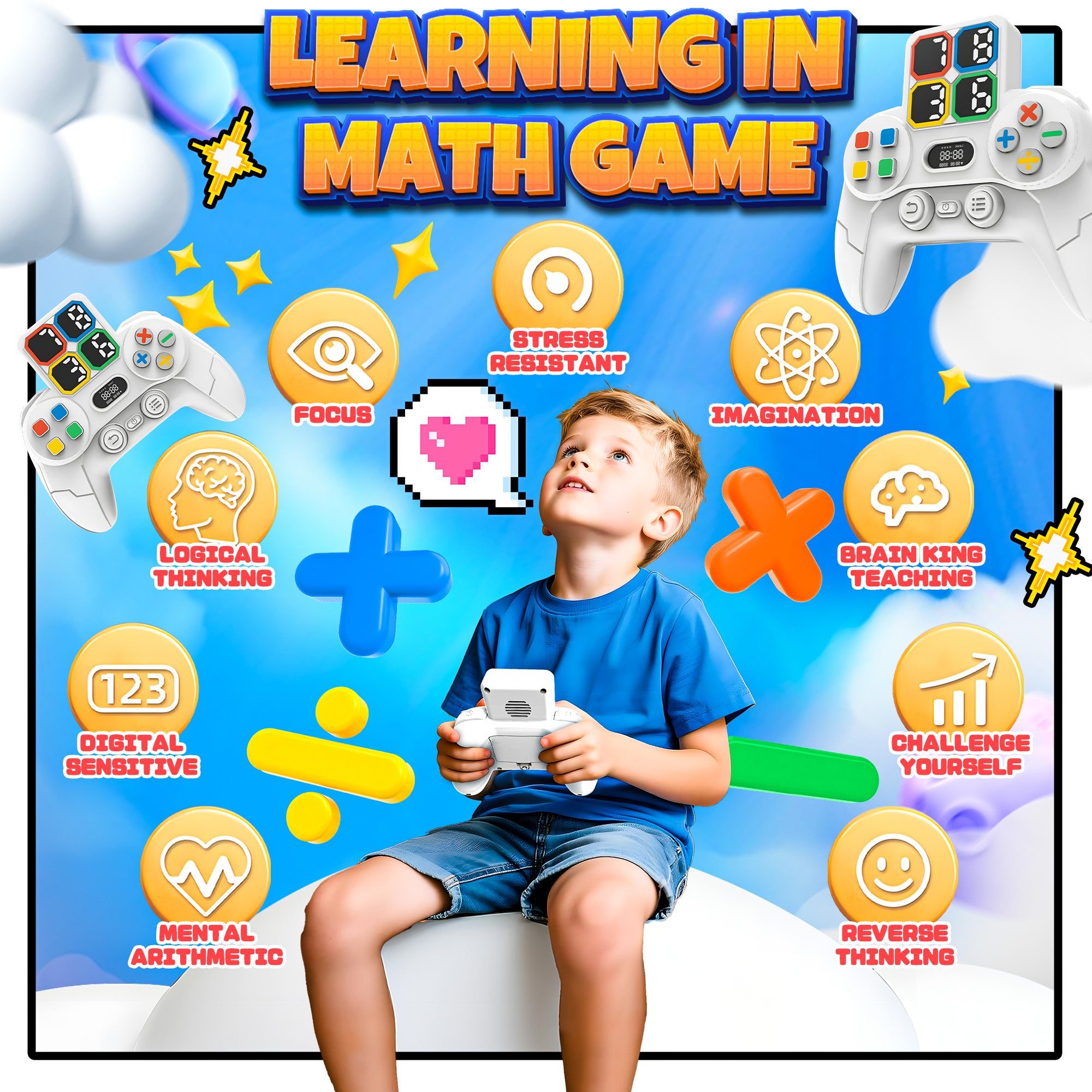 Handheld Electronic Math Game, 3 patterns, 4 levels mods and 1300+ challenges