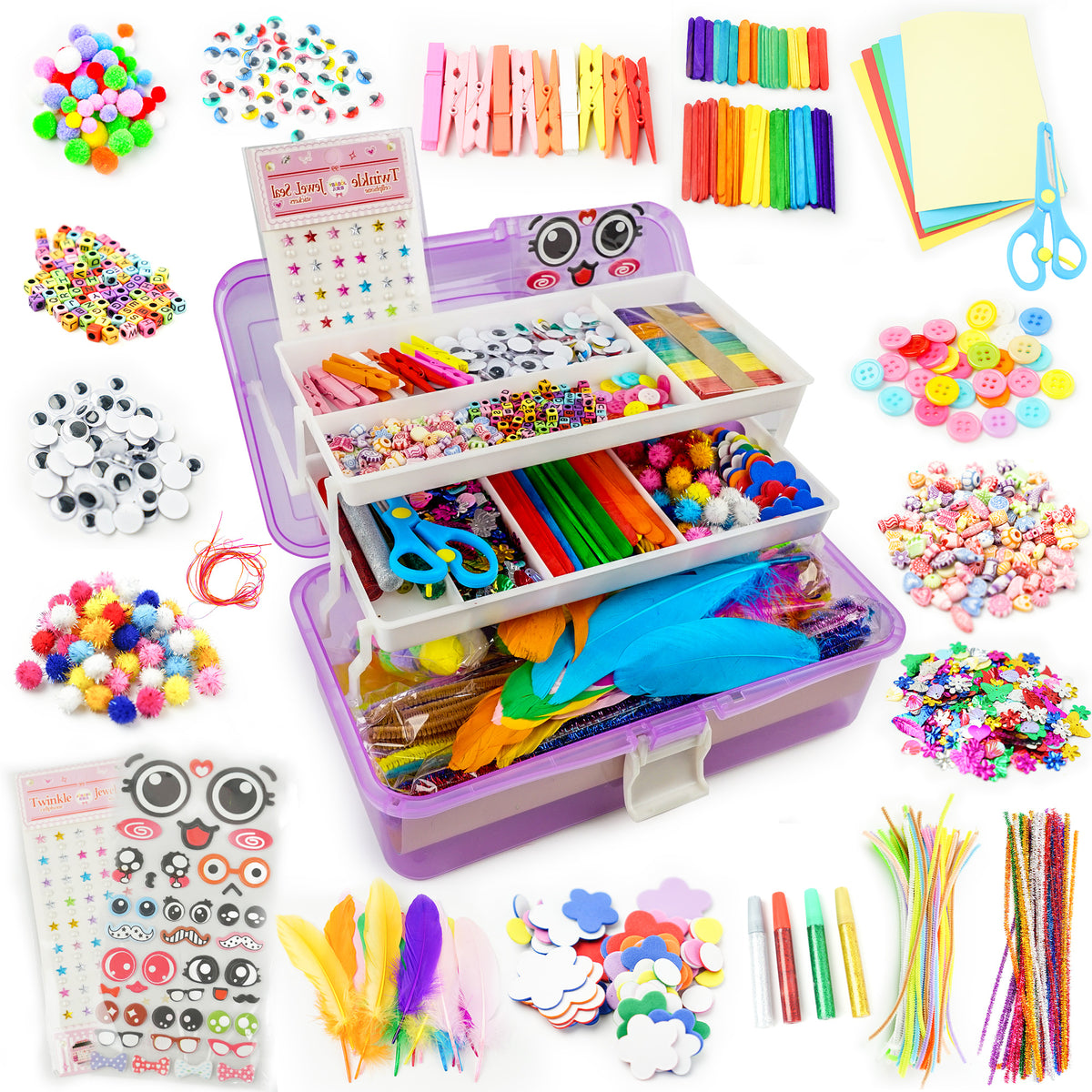 1000+ PCS DIY Craft Art Supply Set with Portable 3-tier carrying case