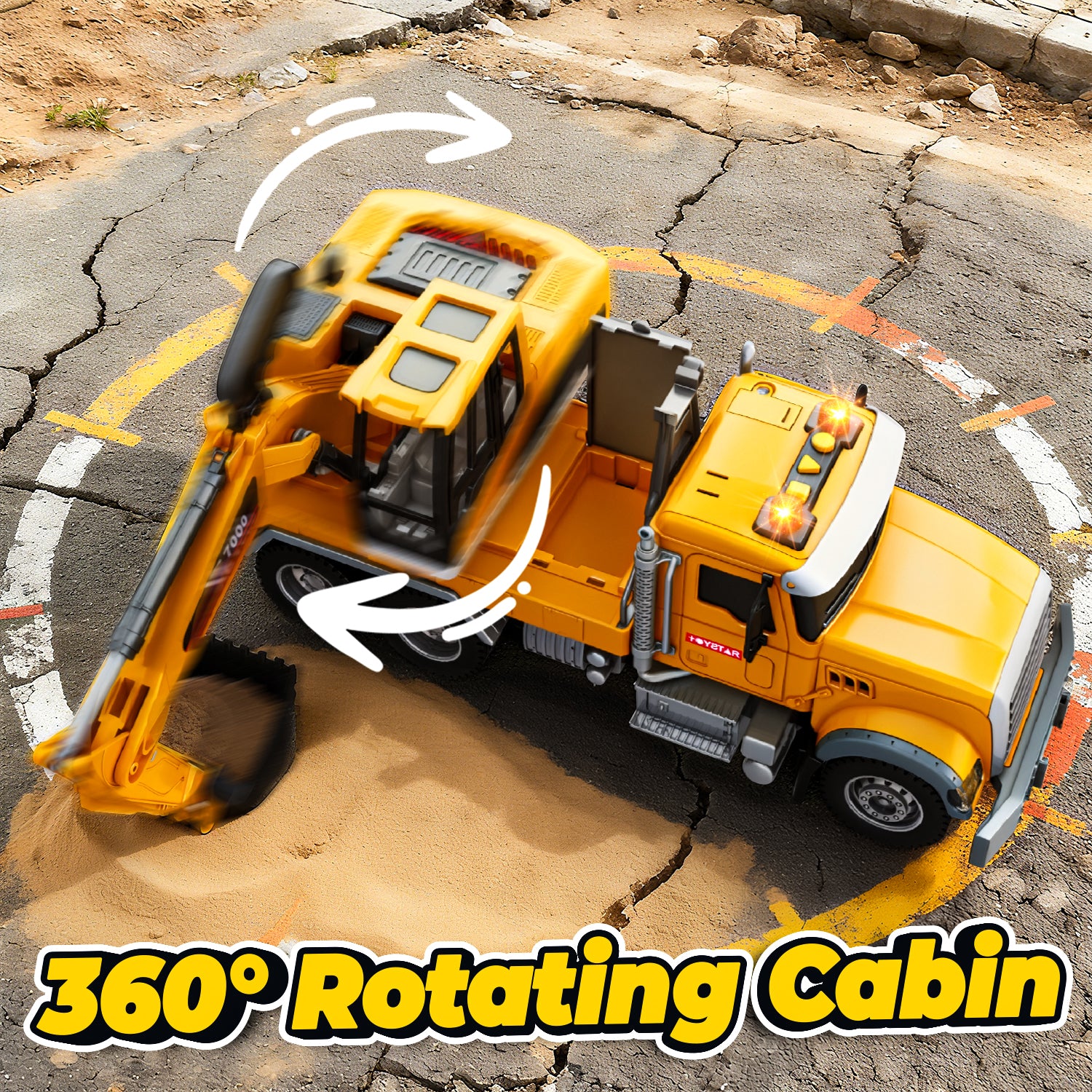 1:12 Large Friction Powered Excavator Truck Toy with Lights & Sounds