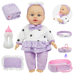 12-Inch Baby Doll - Washable Bassinet, Bottle, Blanket & Pillow