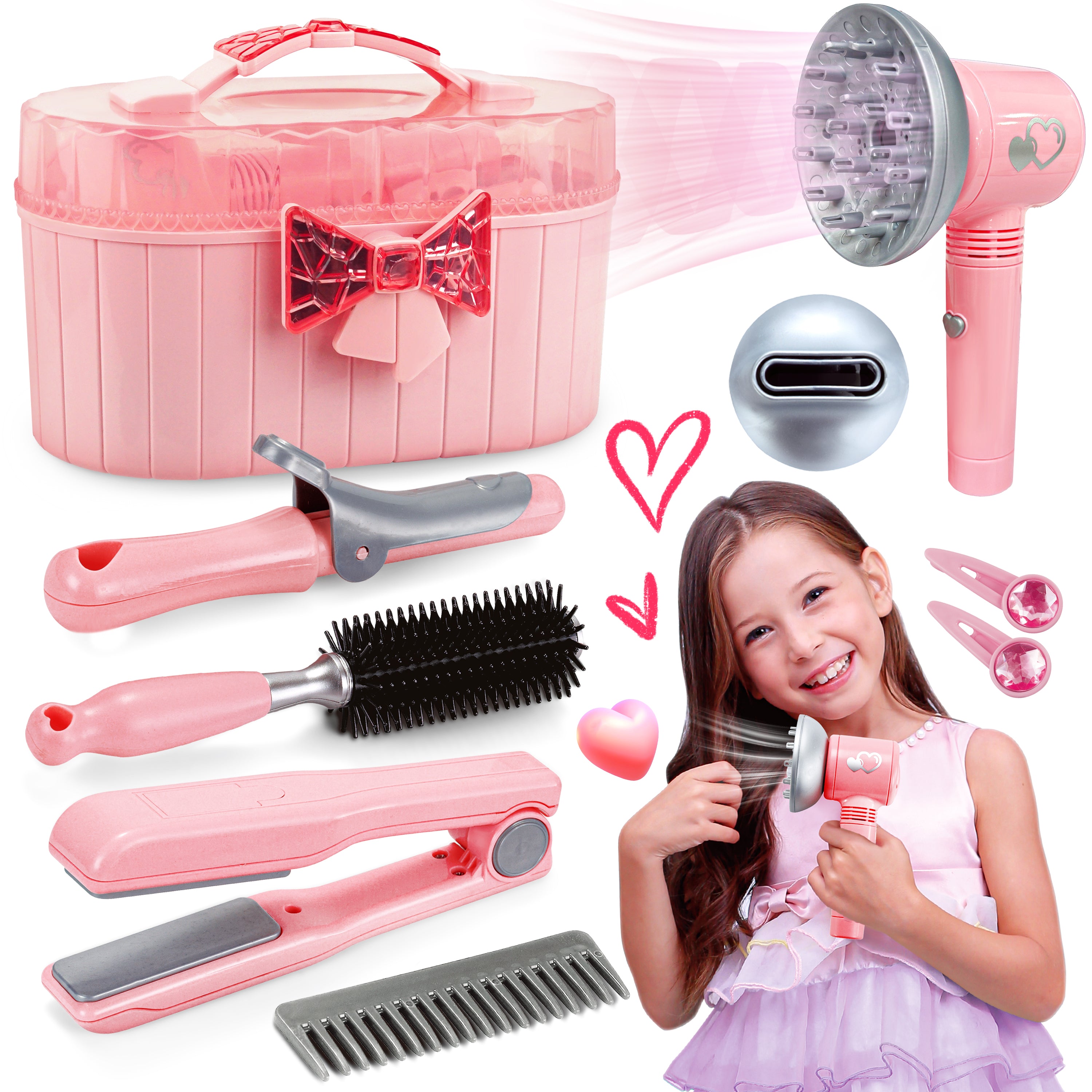 10-Piece Pink Hairdressing Kit with Detachable Tools & Storage Case