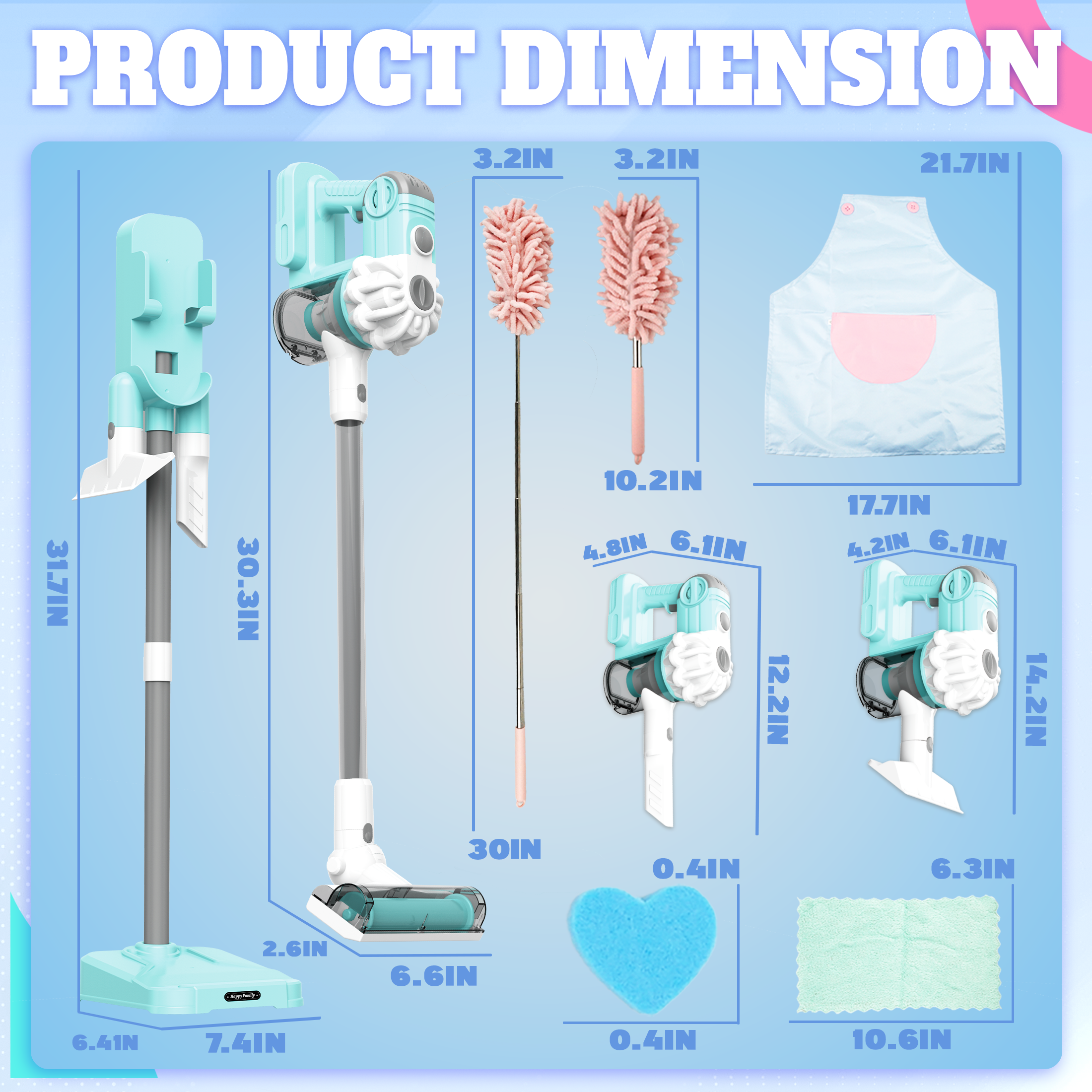 3-in-1 Toy Vacuum - Real Suction, Apron, Cleaning Cloth, Duster & Beads