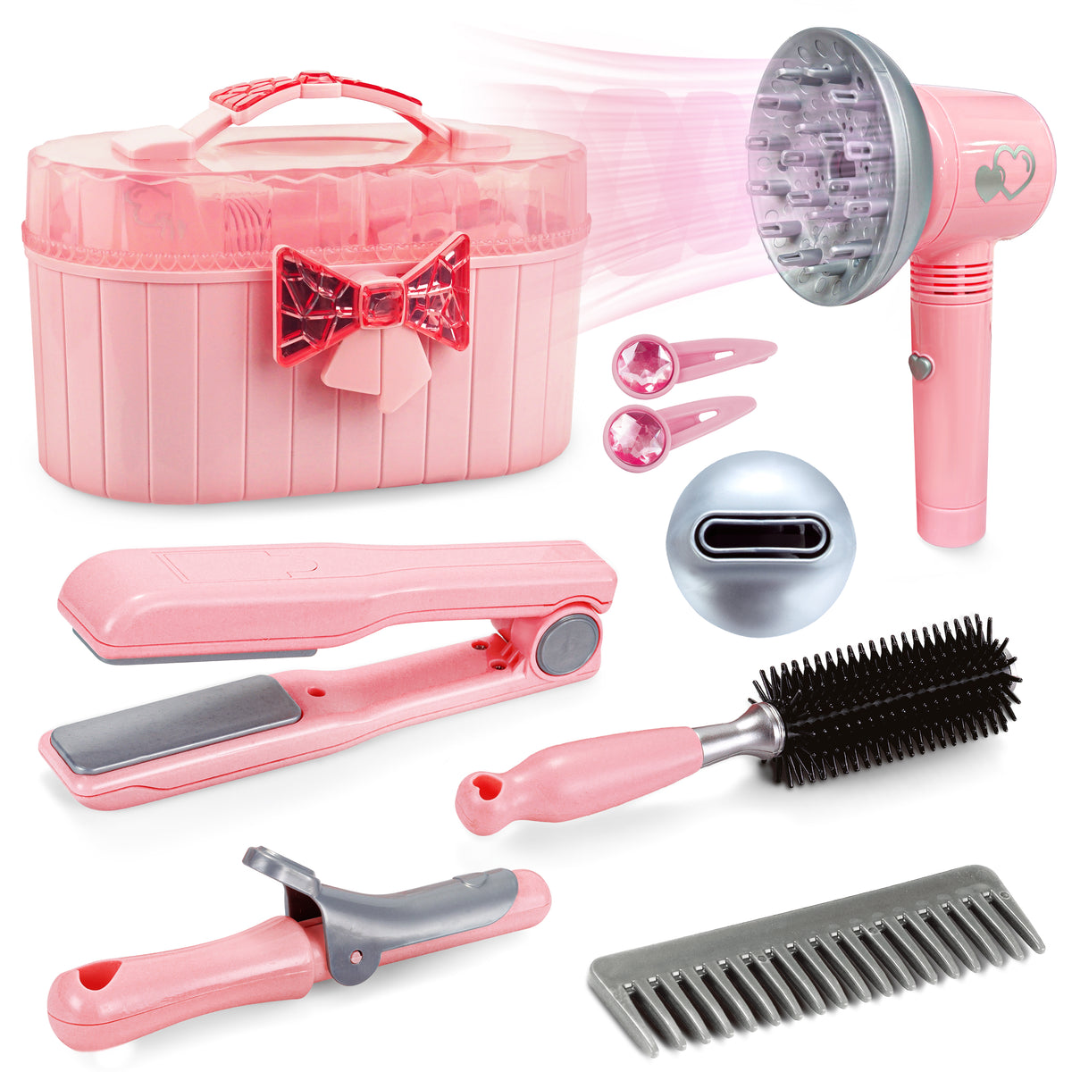 10-Piece Pink Hairdressing Kit with Detachable Tools & Storage Case