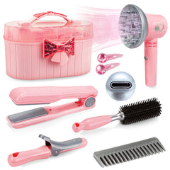 10-Piece Pink Hairdressing Kit with Detachable Tools & Storage Case