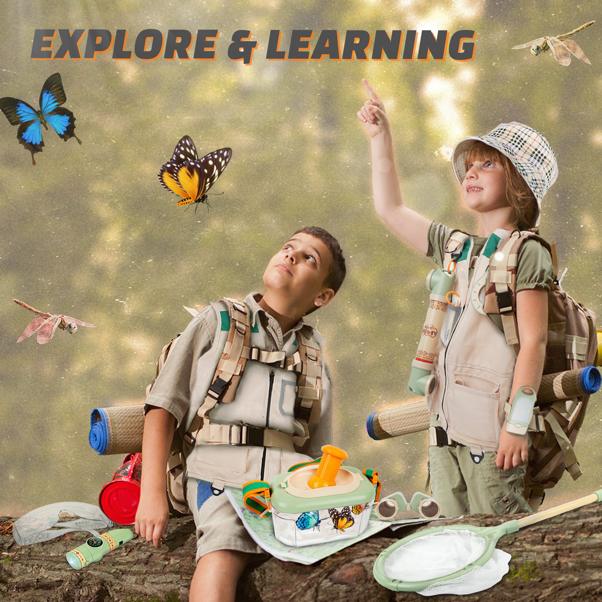 27 PCS Kids Adventure Sets with Bug Catching Kits & Explorer Clothes